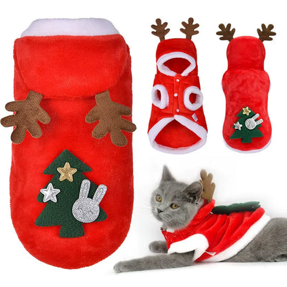 Pet Clothes Autumn Winter Flannel Warm Festival Coat Dog Clothes Cat Elk Costume Christmas Clothes Kitten Puppy New Year Outfit