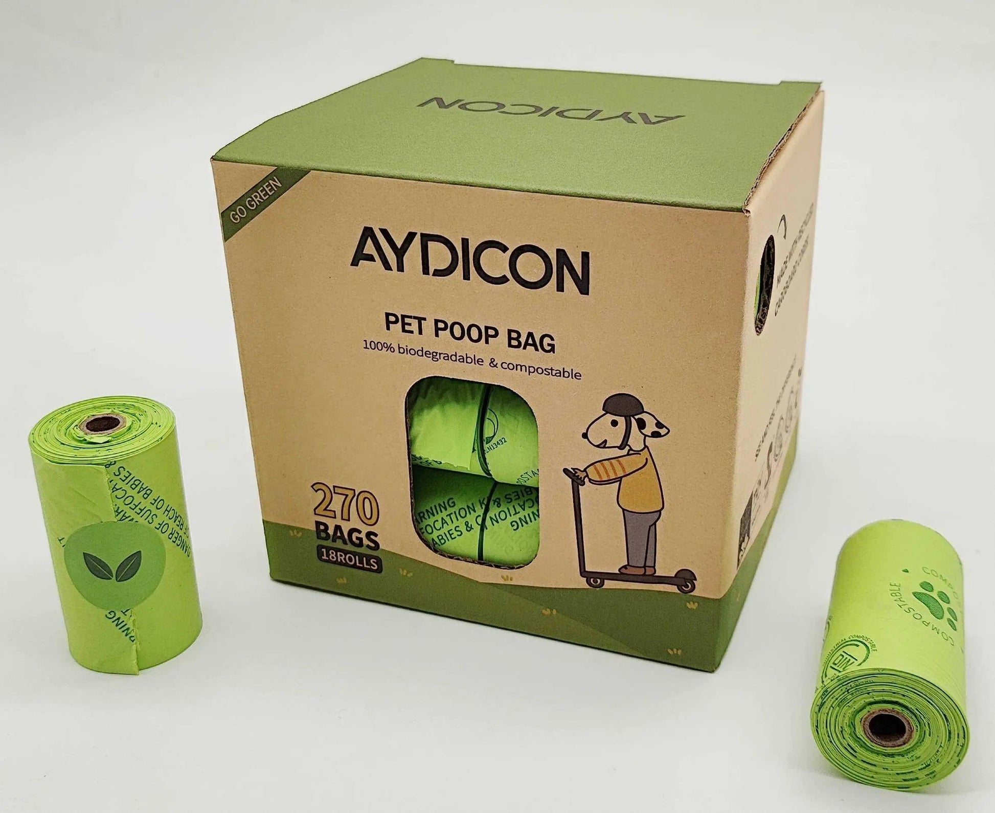 Dog Poop Bags - 270 Bags 100% Leak Proof and Extra Thick Waste Bag Refill Rolls For Dogs Unscented (Green) Alingpulse