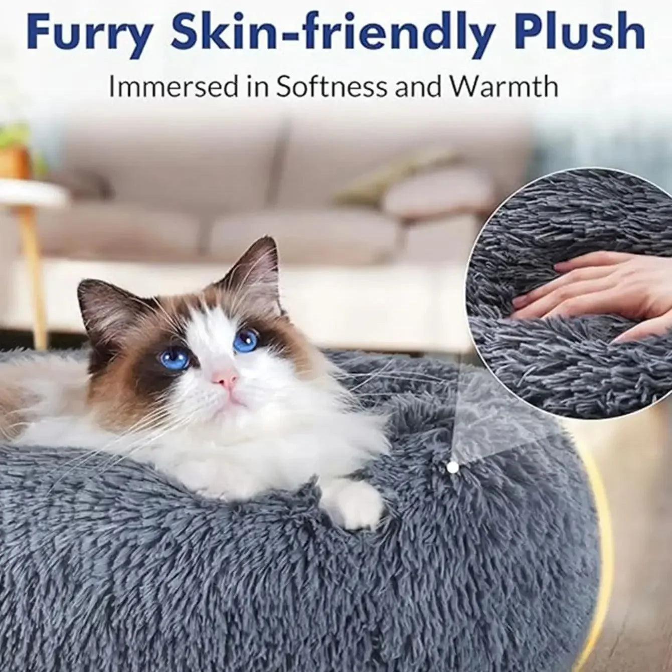 Large Round Pet Bed (40-90cm) - Super Soft Plush Dog House for Medium to Large Dogs and Cats - Cozy Winter Sleeping Solution