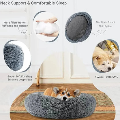 Large Round Pet Bed (40-90cm) - Super Soft Plush Dog House for Medium to Large Dogs and Cats - Cozy Winter Sleeping Solution