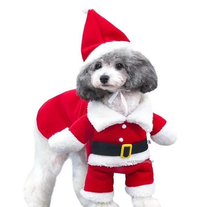 Pet Christmas Clothes Santa Claus Dog Costume Winter Puppy Coat Jacket Suit with Cap Warm Clothing Cosplay for Dogs Cats
