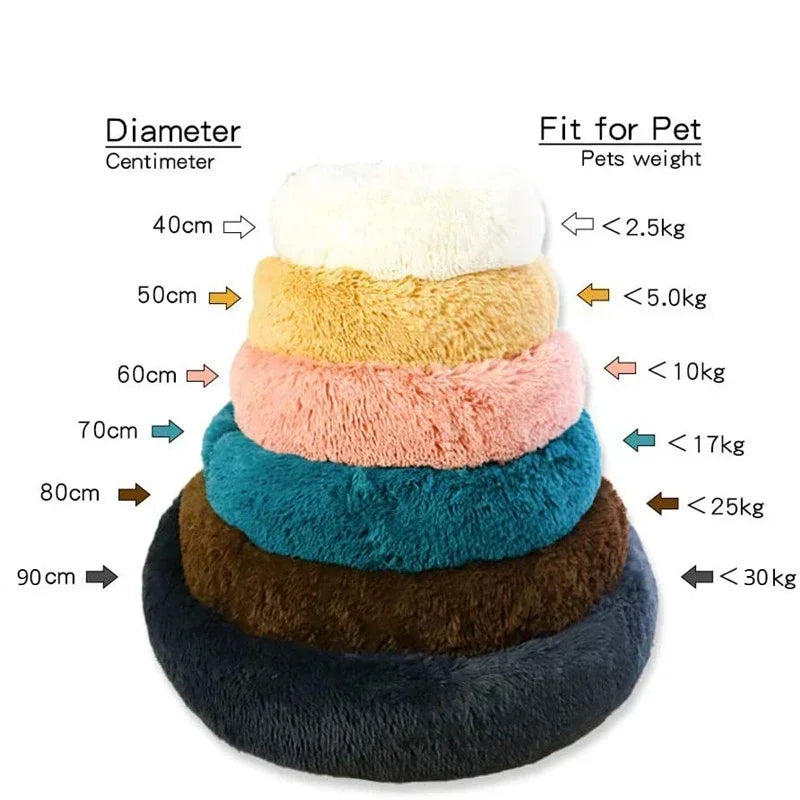 Large Round Pet Bed (40-90cm) - Super Soft Plush Dog House for Medium to Large Dogs and Cats - Cozy Winter Sleeping Solution
