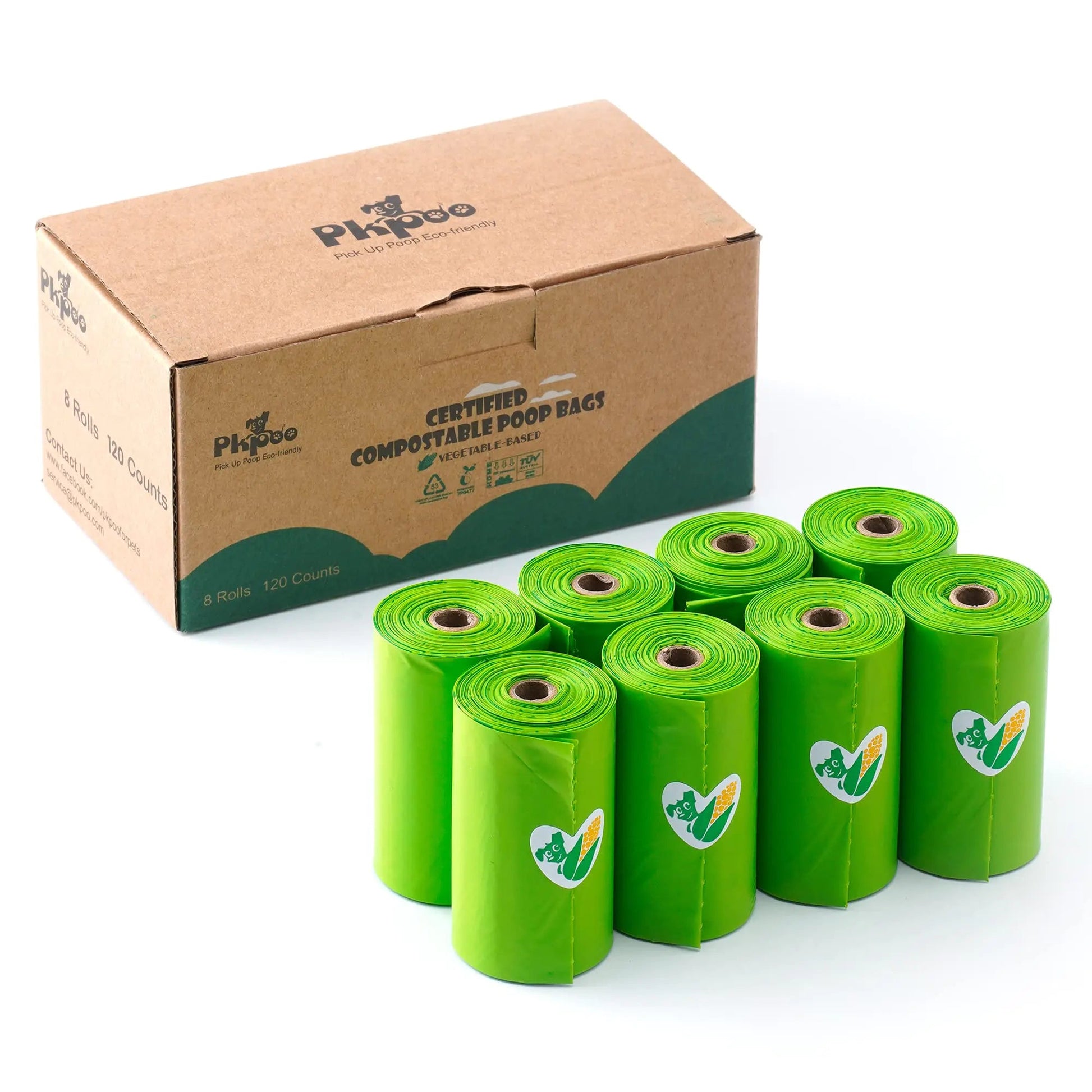 Pkpoo Bolsas Compostables para Excremento de Perro, Certificadas a Base de Plantas, Bolsas de Residuos Sin Aroma para Perros - Bolsas Verdes Extra Gruesas y 100% a Prueba de Fugas, 120 Unidades Alingpulse