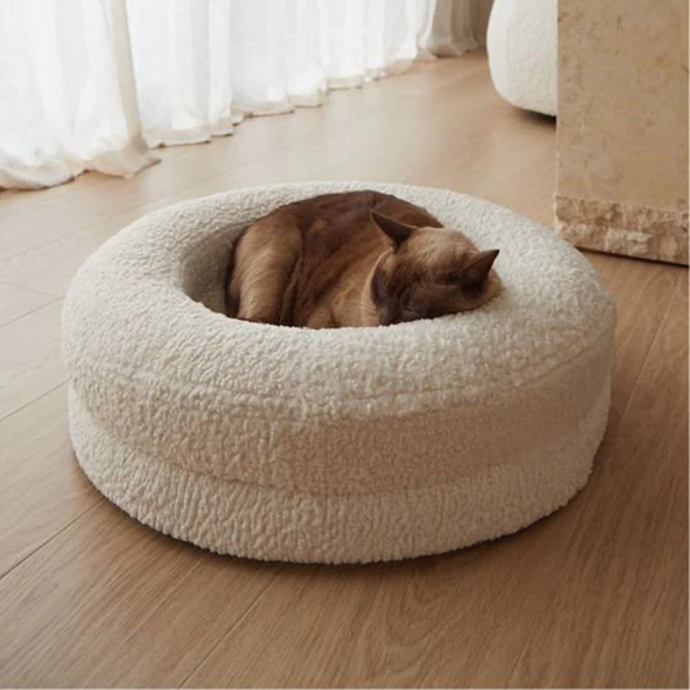 Solid Color Plush Round Cat Bed – Soft Pet Nest for Cats Alingpulse