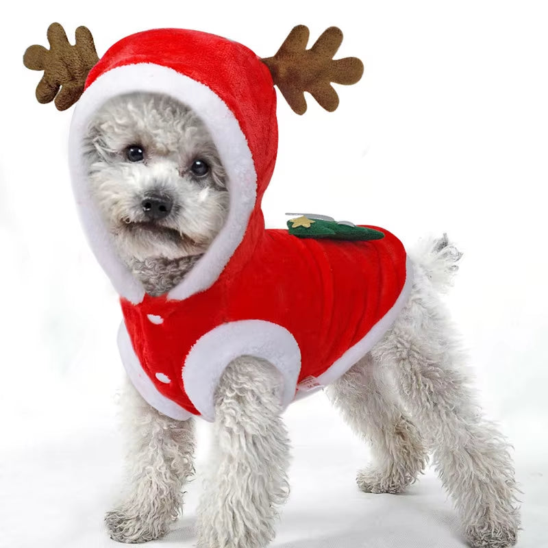 Pet Clothes Autumn Winter Flannel Warm Festival Coat Dog Clothes Cat Elk Costume Christmas Clothes Kitten Puppy New Year Outfit