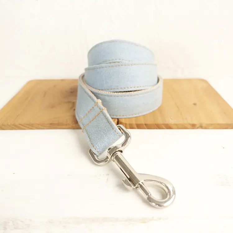 Light Blue Dog Collar and Denim Leash Set for Pets Alingpulse