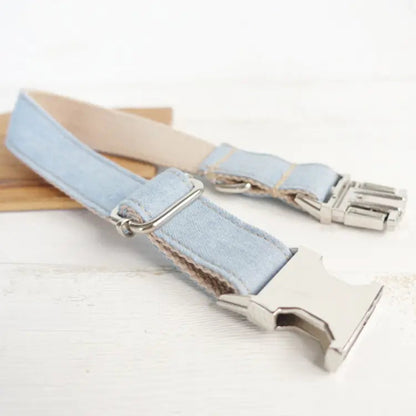 Light Blue Dog Collar and Denim Leash Set for Pets Alingpulse
