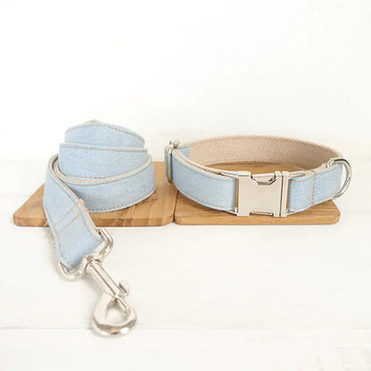 Light Blue Dog Collar and Denim Leash Set for Pets Alingpulse